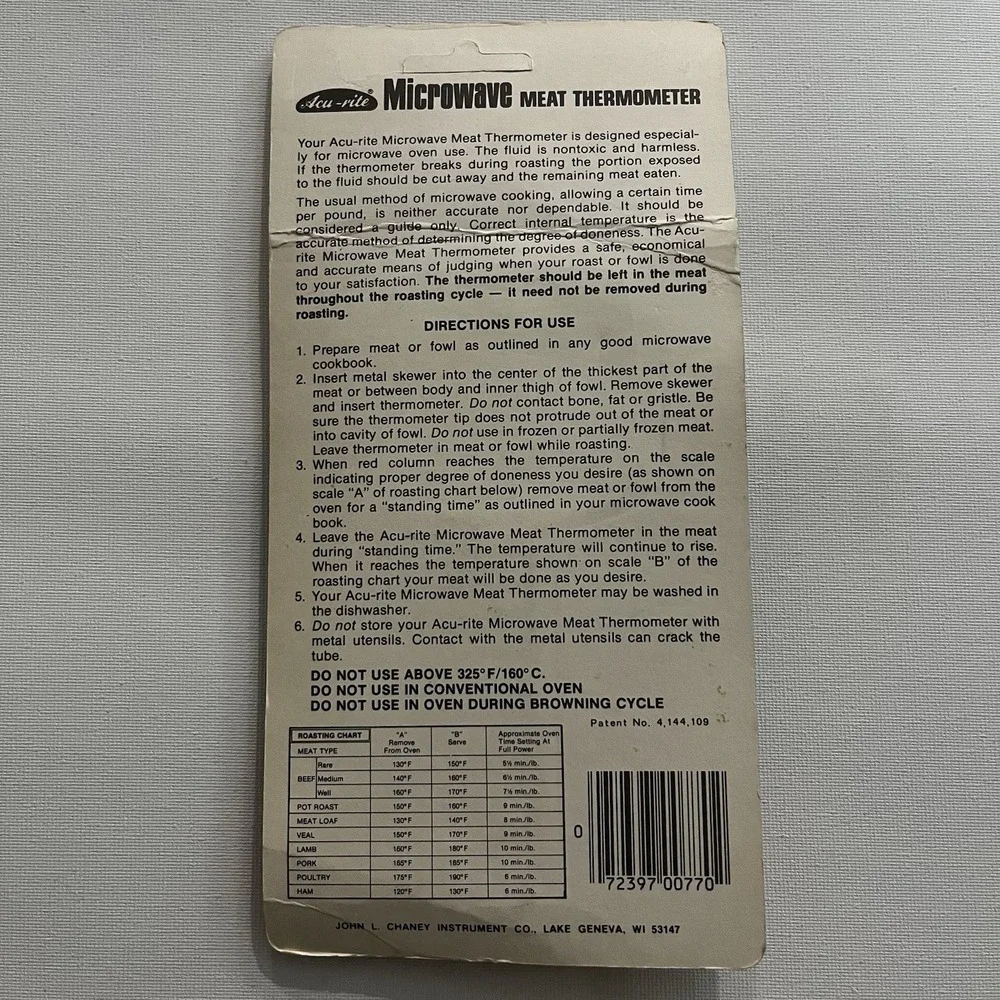 🇺🇸 Vintage Acu‑Rite Microwave Meat Thermometer #00770 NOS Dishwasher Safe‎